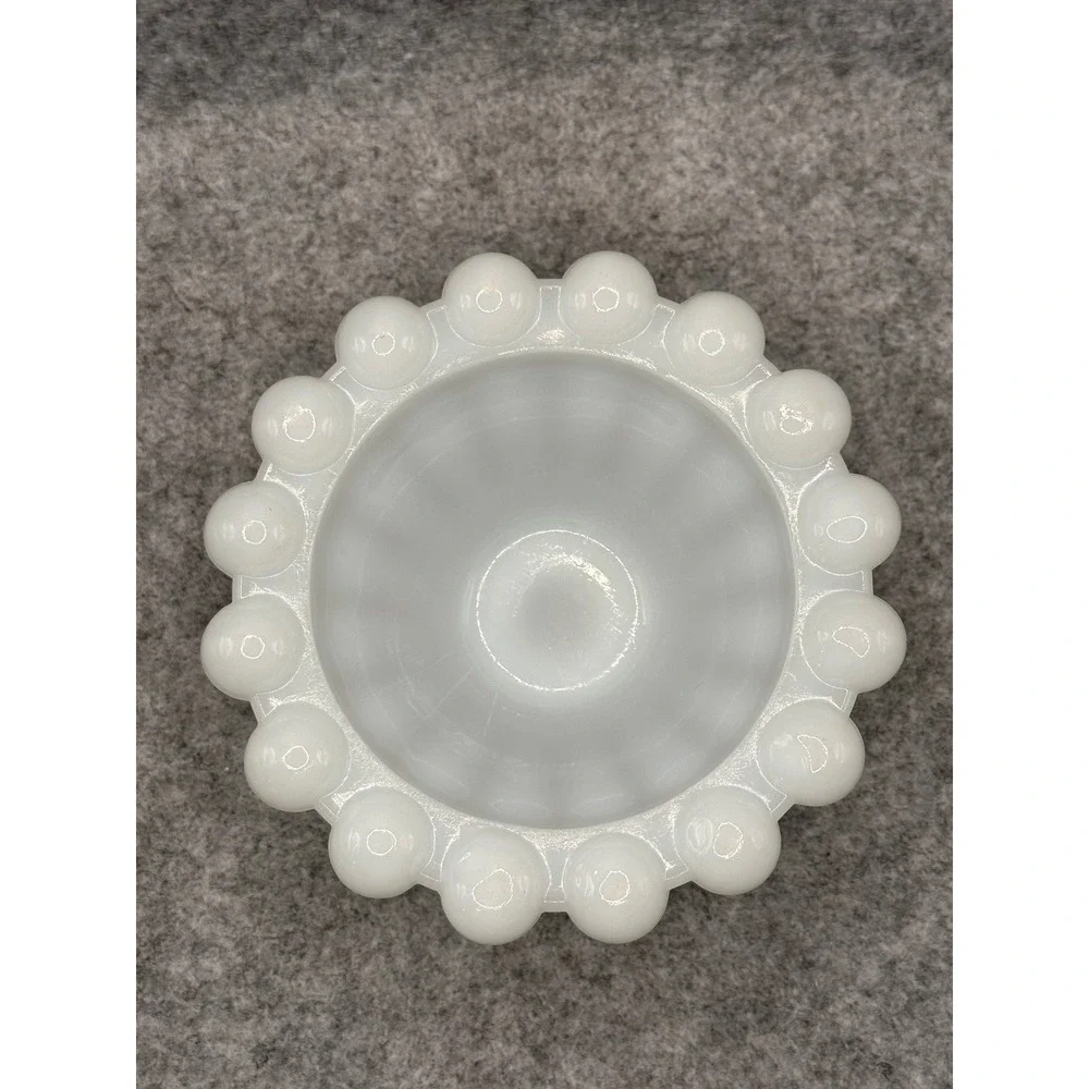Vintage Fenton White Milk Glass Hobnail Taper Candle Holder Beaded Base 4.5